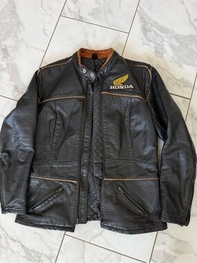 Vintage 80s Hondaline Honda Leather Motorcycle Jacket Black Women’s Biker RARE